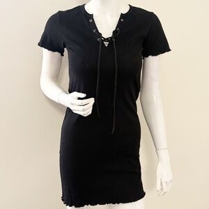 Dolls Kill x dELiA*s Collab Black Mini Dress Lace-up Chest Detail Baby Tee Style